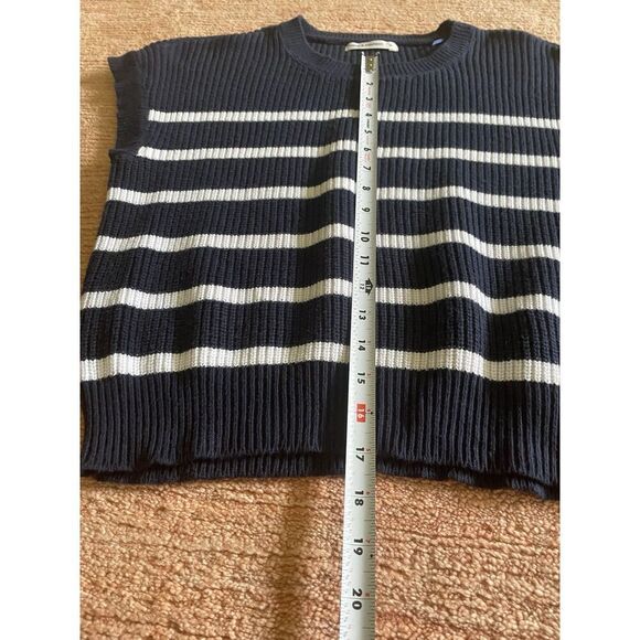 Moon Madison Navy White Striped Sleeveless Knit Sweater Size Small Cotton Blend - Picture 4 of 7
